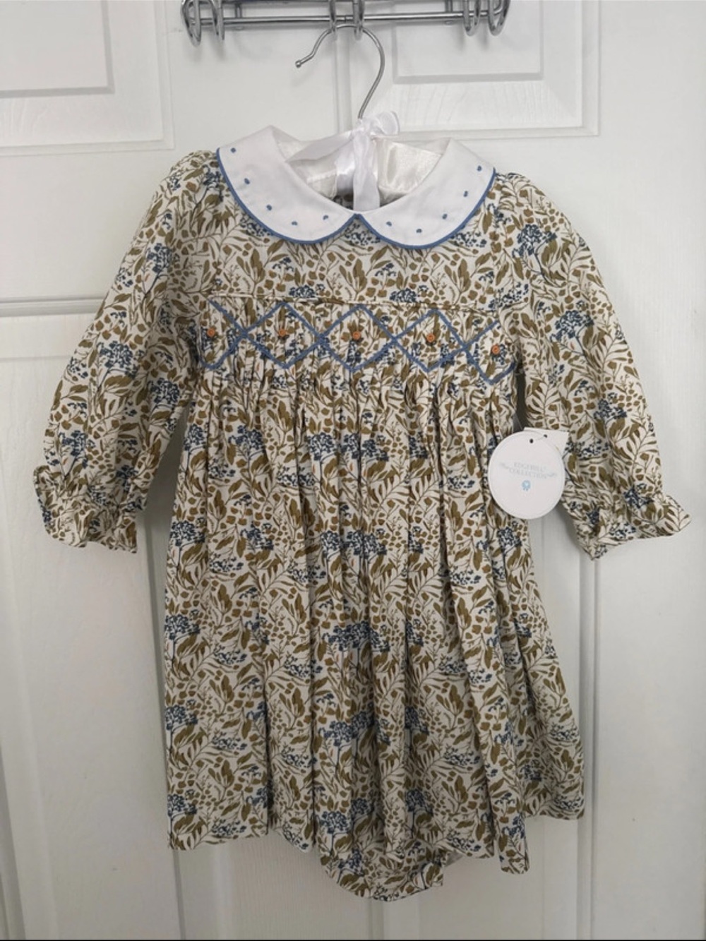 Edgehill Collection Baby Girl Floral Smocked Peter Pan Collar Dress 18M NWT